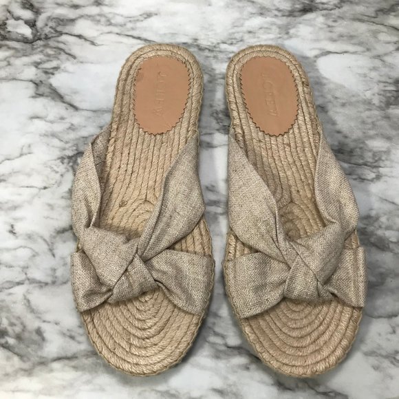 J Crew Knotted Espadrille Tan Gold Tone Slides 8 - Picture 2 of 8